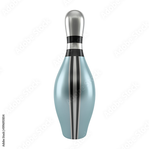 Light blue and silver bowling pin illustration with black stripes