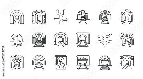 Collection of various tunnel illustrations and designs for different purposes.