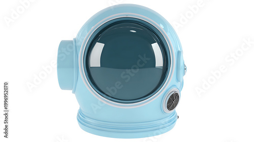 Light blue 3d rendered astronaut helmet with large round window
