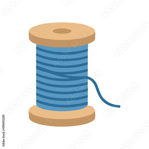 Blue Thread on Wooden Spool Closeup.
