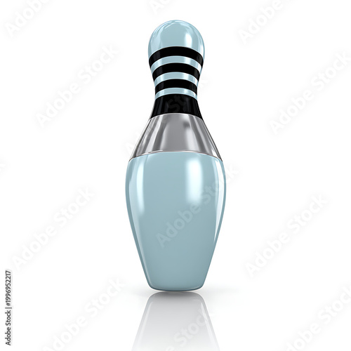 Light blue and silver bowling pin with black stripes illustration