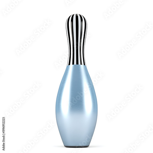 Light blue and silver bowling pin with black and white stripes on top