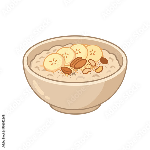 Bowl of oatmeal with banana nuts.
