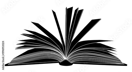 open book silhouette with fanned pages high quality