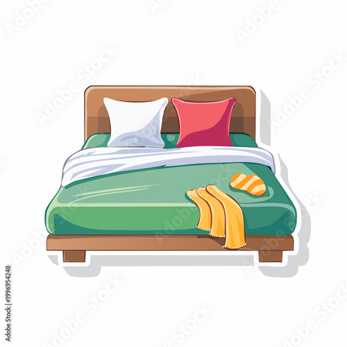 Cozy Bed with Pillows and Blanket