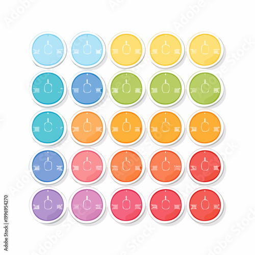 Colorful Circle Icons with Outline of a Bottle