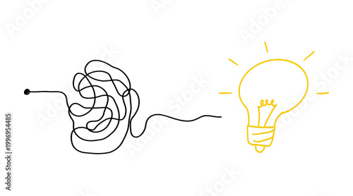Complex line and Complicated way to a simple. Idea thinking process concept. Process idea, brain solution. Doodle sketch scribble line.