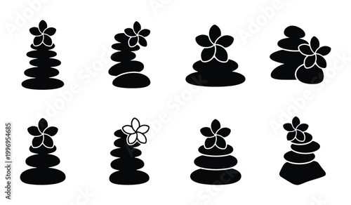 Canvas Print Zen Stone Stacks, Balanced Rocks, Spa Elements, Wellness Icons, Serenity Symbols