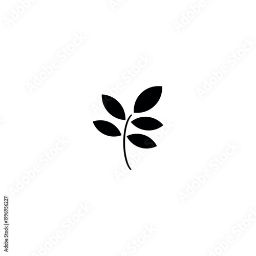 Manually drawn vector illustration of a leafy branch icon. Handcrafted linear symbol representing organic nature foliage and ecology concept. Isolated black on white background.