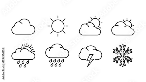 Various weather icons created with 2D AutoCAD for forecast