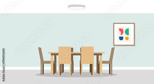 Furniture, dining room, table and chairs, interior design, vector illustration