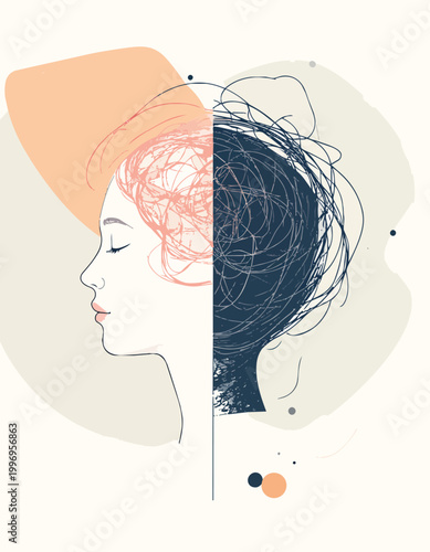 Calm Mind vs Overthinking Concept Illustration with Split Brain and Emotional Contrast