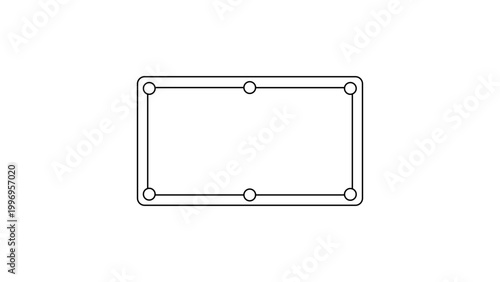 Minimalist Pool Table Vector Icon with Editable Stroke. Top-down view of a rectangular billiards table with six pockets. Clean black line art illustration on white background for sports design.