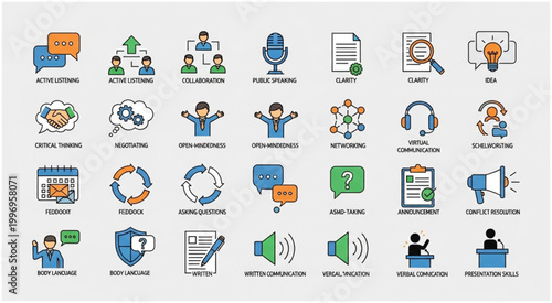 Communication and Collaboration Icons Representing Various Concepts and Ideas.