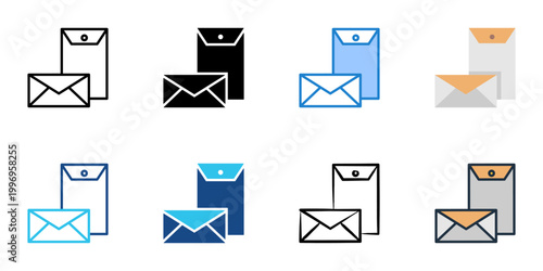 Envelope design icons set multiple style collection. Editable stroke 
