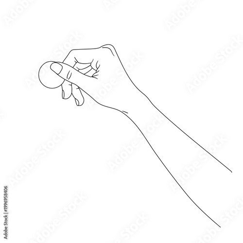 Hand holding small object pill coin line art vector illustration
