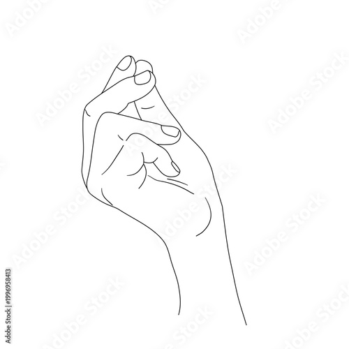 Hand holding small object pill coin line art vector illustration
