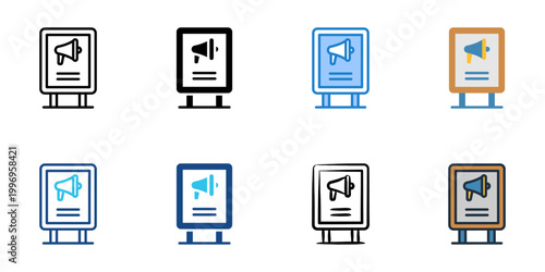 Signage icons set multiple style collection. Editable stroke 
