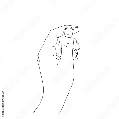 Hand holding small object pill coin line art vector illustration
