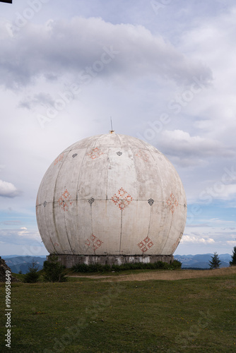 Architecture of abandoned structures in Soviet Pamir radar station. Hiking in Carpathian Mountains, Ukraine