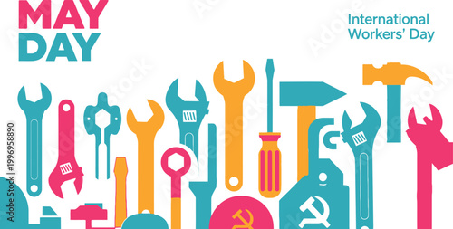 colorful tools collection for international workers day