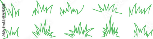 Grass field line art with flower blossom silhouettes hand drawn sketchy style vector Illustration.