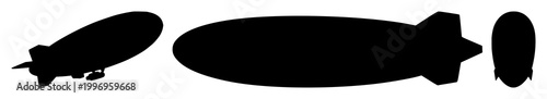 Blimp set with black silhouette on white background featuring airship, aerostat, blimp with aviation and advertising