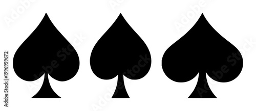Spade symbol set with black silhouette on white background featuring playing card icon, game symbol with iconography and emblem