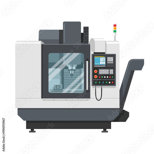 Modern CNC Milling Machine Vector Illustration for Industrial Production