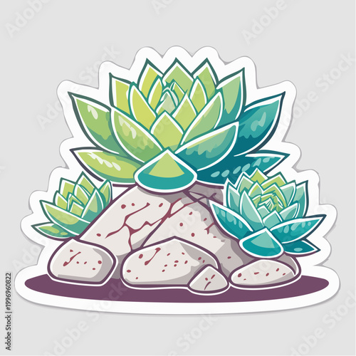 Stylized Succulent Plants Growing on Rocks