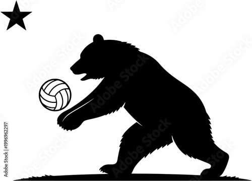 California Bear Playing Volleyball Silhouette Vector