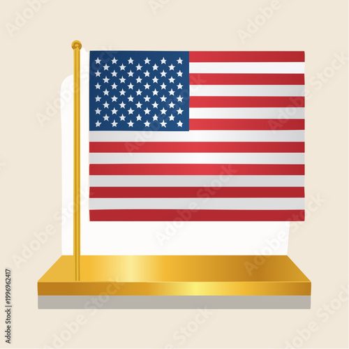 American Flag on Golden Stand