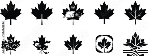 Three black and white heraldic shields and crests with castle motifs