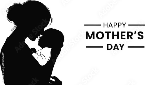 mother kissing baby silhouette with happy mother s day text