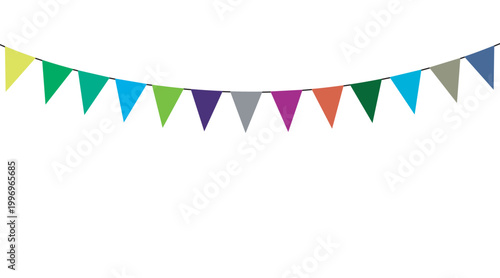 Colorful triangular pennant banner with multiple flags