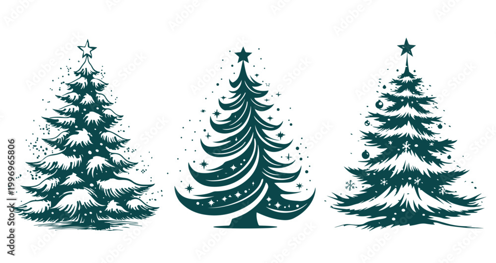 Fototapeta premium Green Christmas tree illustration, hand drawn 