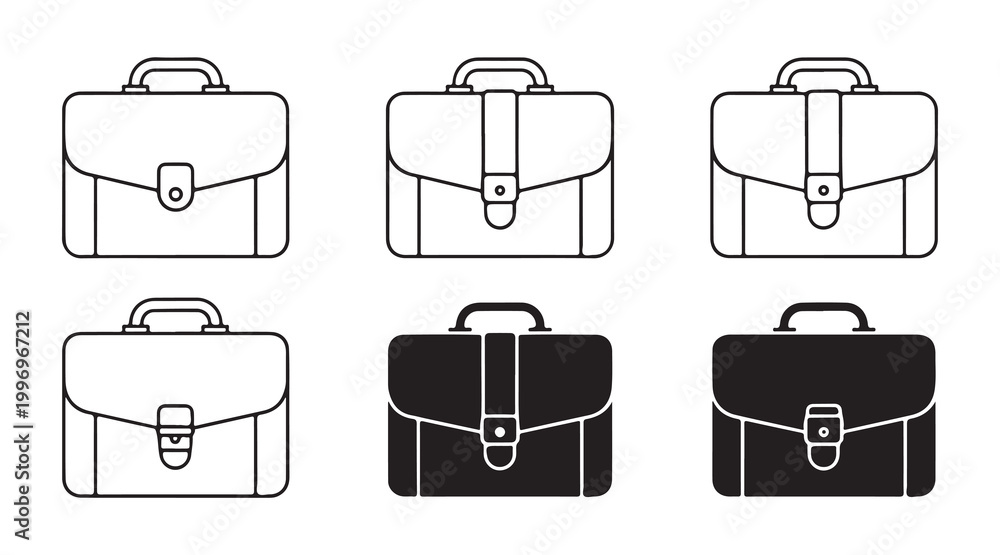 Εκτύπωση καμβά Business briefcase icons set isolated on white background, simple outline and filled vector graphics
