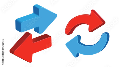 3d refresh arrows icon set red and blue direction symbols