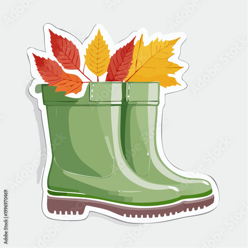 Green Wellington Boots with Autumn Leaves
