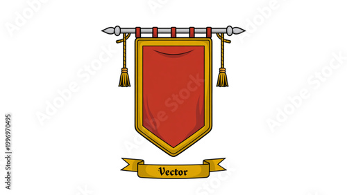Red heraldic shield with gold crowns and banner featuring a latin motto Vector