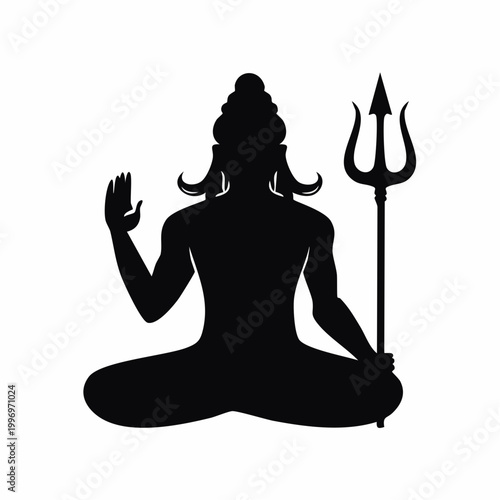 Silhouette of Lord Shiva meditating with a trident