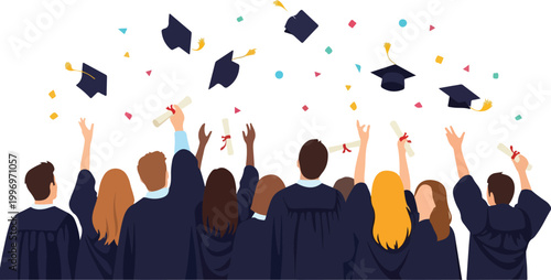 Graduates Celebrate Throwing Hats.