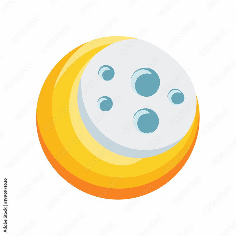 Fototapeta premium Stylized Moon with Craters and Yellow Crescent