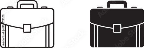 Briefcase portfolio icons in thin line and solid black styles for business professional office work.