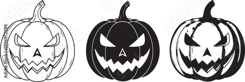 Halloween carved pumpkins collection for spooky holiday celebration with scary faces and carved designs.