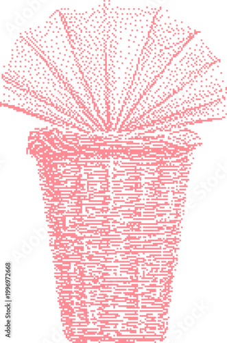 Woven basket with decorative cellophane topper in a soft pink hue