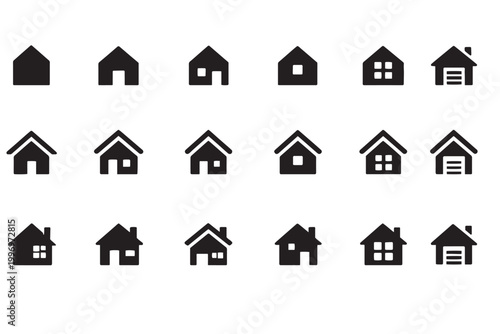 Fotografija Minimalist house icon set, 18 black solid home symbols for real estate, simple b