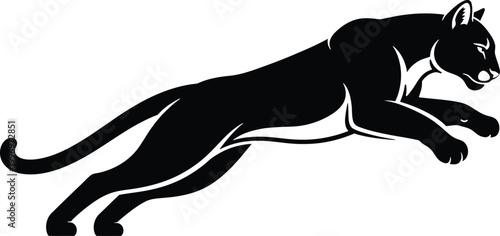 Black panther leaping silhouette illustration isolated on transparent background wildlife art