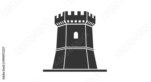 Black castle tower fortress silhouette icon.
