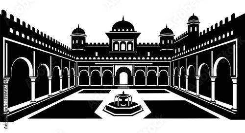 Black and white illustration of architecture.